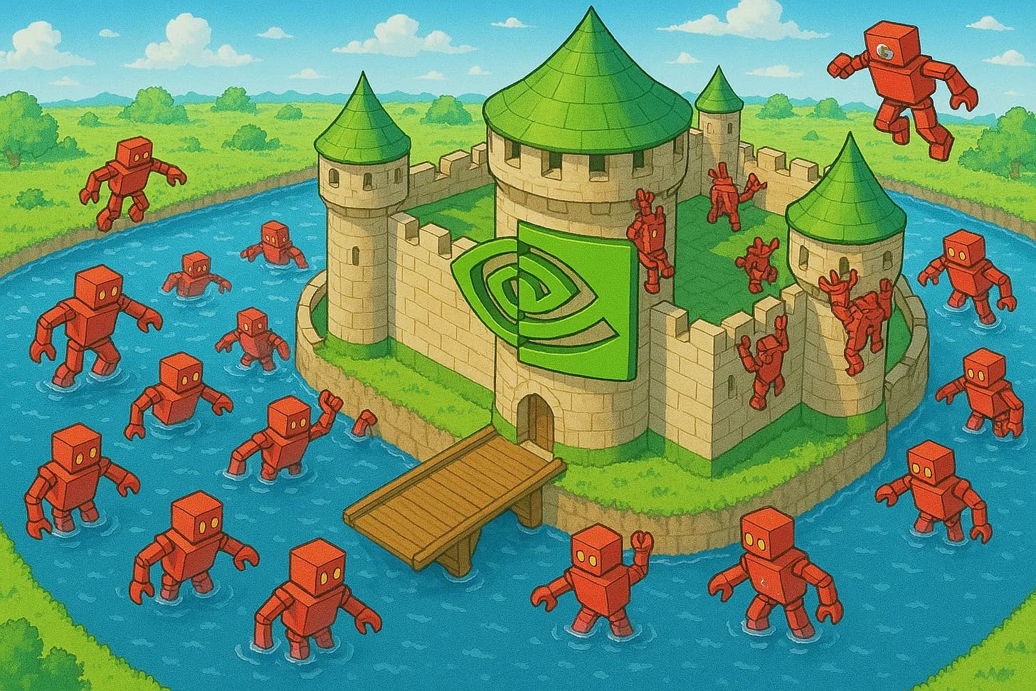 NVIDIA castle surrounded by robots illustration